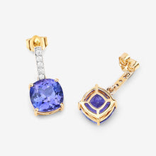Load image into Gallery viewer, 5.64 Carat Genuine Tanzanite and White Diamond 14K Yellow Gold Earrings
