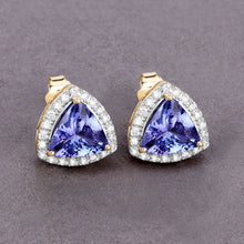 Load image into Gallery viewer, 3.82 Carat Genuine Tanzanite and White Diamond 14K Yellow Gold Earrings
