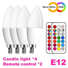Load image into Gallery viewer, E14 LED Bulb Candle Color Indoor Neon Sign Light Bulb RGB Tape With Controller Lighting 220V E12 Dimmable Smart Lamp For Home Smart WiFi Candelabra Light Bulb, C37 Shape RGB+C+W LED Candle Light Bulb, 5W 400LM (2700k-6500k) Candelabra Bulb
