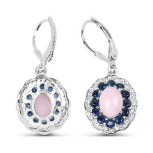 Load image into Gallery viewer, 4.00 Carat Genuine Opal Pink, Blue Sapphire and White Topaz .925 Sterling Silver Earrings

