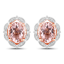 Load image into Gallery viewer, 3.52 Carat Genuine Morganite and White Diamond 14K Rose Gold Earrings
