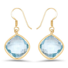 Load image into Gallery viewer, 14K Yellow Gold Plated 29.00 Carat Genuine Blue Topaz .925 Sterling Silver Earrings
