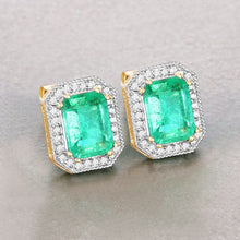 Load image into Gallery viewer, 2.99 Carat Genuine Ethiopian Emerald and White Diamond 14K Yellow Gold Earrings
