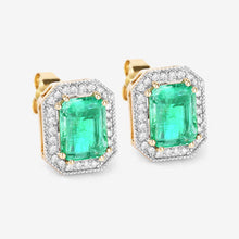 Load image into Gallery viewer, 2.99 Carat Genuine Ethiopian Emerald and White Diamond 14K Yellow Gold Earrings
