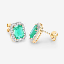 Load image into Gallery viewer, 2.99 Carat Genuine Ethiopian Emerald and White Diamond 14K Yellow Gold Earrings

