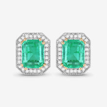Load image into Gallery viewer, 2.99 Carat Genuine Ethiopian Emerald and White Diamond 14K Yellow Gold Earrings
