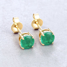 Load image into Gallery viewer, 0.72 Carat Genuine Zambian Emerald 10K Yellow Gold Earrings
