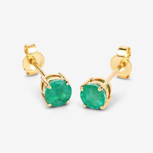 Load image into Gallery viewer, 0.72 Carat Genuine Zambian Emerald 10K Yellow Gold Earrings

