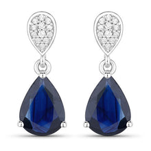 Load image into Gallery viewer, 2.76 Carat Genuine Blue Sapphire and White Diamond 10K White Gold Earrings
