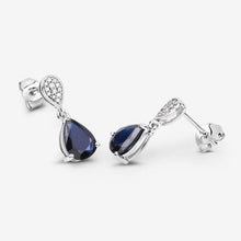 Load image into Gallery viewer, 2.76 Carat Genuine Blue Sapphire and White Diamond 10K White Gold Earrings
