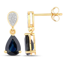 Load image into Gallery viewer, 2.76 Carat Genuine Blue Sapphire and White Diamond 14K Yellow Gold Earrings
