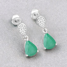 Load image into Gallery viewer, 2.28 Carat Genuine Zambian Emerald and White Diamond 10K White Gold Earrings
