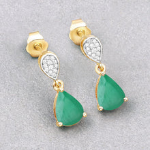 Load image into Gallery viewer, 2.28 Carat Genuine Zambian Emerald and White Diamond 10K Yellow Gold Earrings
