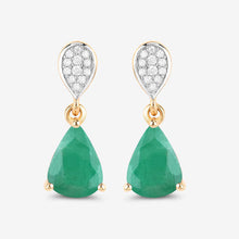 Load image into Gallery viewer, 2.28 Carat Genuine Zambian Emerald and White Diamond 10K Yellow Gold Earrings
