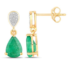 Load image into Gallery viewer, 2.28 Carat Genuine Zambian Emerald and White Diamond 10K Yellow Gold Earrings
