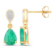 Load image into Gallery viewer, 2.28 Carat Genuine Zambian Emerald and White Diamond 14K Yellow Gold Earrings
