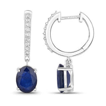 Load image into Gallery viewer, 3.24 Carat Genuine Blue Sapphire and White Diamond 14K White Gold Earrings
