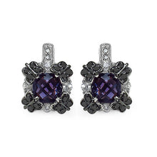 Load image into Gallery viewer, 2.67 Carat Genuine Amethyst White Sapphire &amp; Black Diamond .925 Sterling Silver Earrings

