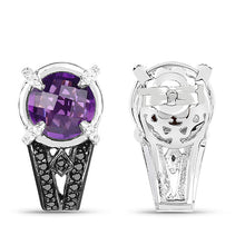 Load image into Gallery viewer, 3.61 Carat Genuine Amethyst, Black Diamond and White Diamond .925 Sterling Silver Earrings
