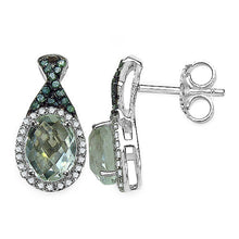 Load image into Gallery viewer, 2.55 Carat Genuine Green Amethyst, Green Diamond &amp; White Diamond .925 Sterling Silver Earrings
