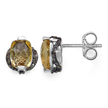 Load image into Gallery viewer, 3.14 Carat Genuine Citrine &amp; Black Diamond .925 Sterling Silver Earrings
