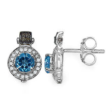 Load image into Gallery viewer, 1.20 Carat Genuine Swiss Blue Topaz and 0.30 ct.t.w Genuine Diamond Accents Sterling Silver Earrings
