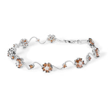 Load image into Gallery viewer, 10K White Gold 4.0 Cttw Champagne and White Diamond Floral Cluster and Station Link Bracelet (H-I Color, SI2-I1 Clarity) - 7" Inches
