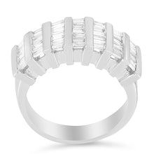 Load image into Gallery viewer, .925 Sterling Silver 1.0 Cttw Baguette Cut Diamond Vertical Channel Fluted Multi-Row Unisex Fashion Wedding Ring (H-I Color, I1-I2 Clarity) - Size 6-3/4
