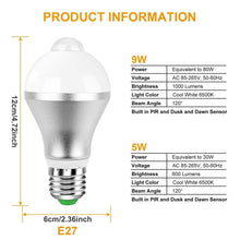 Load image into Gallery viewer, E27 Motion Sensor Light Bulb 1000LM 6500K Dust to Dawn Automatic
