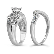 Load image into Gallery viewer, .925 Sterling Silver 1/3 Cttw Round Diamond Crisscross Engagement Ring Bridal Set (H-I Color, I1-I2 Clarity ) - Size 7

