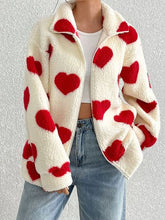 Load image into Gallery viewer, Cute Heart Zip Up Drop Shoulder Furry Jacket Cozy &amp; Trendy Cold-Weather Essential Warm Soft Winter Jacket For Your Girl
