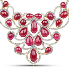 Load image into Gallery viewer, 160.14 Carat Glass Filled Ruby and White Diamond .925 Sterling Silver Necklace

