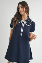 Load image into Gallery viewer, Ruffle Trimmed Collar Fine Knit Mini Dress For Women – Ruffle Mini Dress, Fine Knit Dress, Collar Dress, Feminine Mini Dress, Chic Knit Dress
