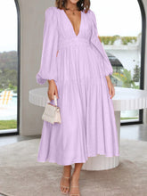 Load image into Gallery viewer, Lightweight Deep V-Neck Balloon Sleeve Maxi Dress Elegant &amp; Flowing Silhouette Unique Dress
