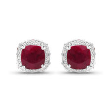 Load image into Gallery viewer, 6.12 Carat Dyed Ruby, Ruby and White Topaz .925 Sterling Silver Earrings
