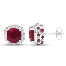 Load image into Gallery viewer, 6.12 Carat Dyed Ruby, Ruby and White Topaz .925 Sterling Silver Earrings
