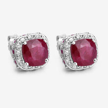 Load image into Gallery viewer, 6.12 Carat Dyed Ruby, Ruby and White Topaz .925 Sterling Silver Earrings

