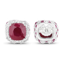 Load image into Gallery viewer, 6.12 Carat Dyed Ruby, Ruby and White Topaz .925 Sterling Silver Earrings
