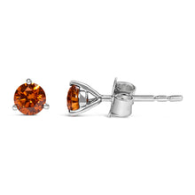 Load image into Gallery viewer, 14K White Gold 1/2 Cttw Lab-Grown Round Brilliant-Cut Orange Diamond Classic 3-Prong Martini set Stud Earrings (Orange Color, VS1-VS2 Clarity)
