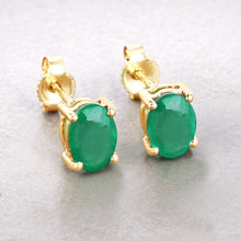 Load image into Gallery viewer, 1.44 Carat Genuine Zambian Emerald 10K Yellow Gold Earrings
