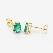 Load image into Gallery viewer, 1.44 Carat Genuine Zambian Emerald 10K Yellow Gold Earrings
