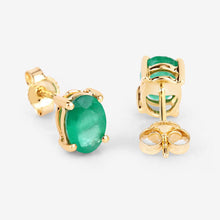 Load image into Gallery viewer, 1.44 Carat Genuine Zambian Emerald 10K Yellow Gold Earrings
