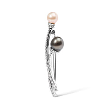 Load image into Gallery viewer, 18K White Gold 3/5 Cttw Diamond and Cultured South Sea Black and White Pearl Brooch Pin (H-I Color, VS1-VS2 Clarity)

