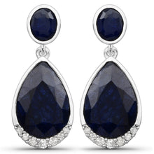 Load image into Gallery viewer, 7.90 Carat Dyed Sapphire and White Diamond .925 Sterling Silver Earrings
