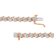 Load image into Gallery viewer, 14K Rose Gold Plated .925 Sterling Silver 1/10 Cttw Diamond Round Miracle Plate and "S" Link Tennis Bracelet (I-J Color, I2- I3 Clarity) - 7"
