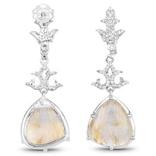 Load image into Gallery viewer, 15.97 Carat Genuine Golden Rutile And White Topaz .925 Sterling Silver Earrings
