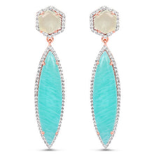 Load image into Gallery viewer, 14K Rose Gold Plated 17.14 Carat Genuine Amazonite, Prehnite And White Topaz .925 Sterling Silver Earrings
