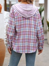 Load image into Gallery viewer, Plaid Buttoned Long Sleeve Hooded Jacket for Women – Cozy &amp; Stylish Cotton-Blend Outerwear
