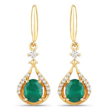Load image into Gallery viewer, 0.70 Carat Genuine Zambian Emerald and White Diamond 14K Yellow Gold Earrings
