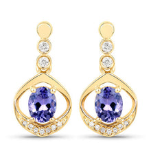 Load image into Gallery viewer, 0.76 Carat Genuine Tanzanite and White Diamond 14K Yellow Gold Earrings
